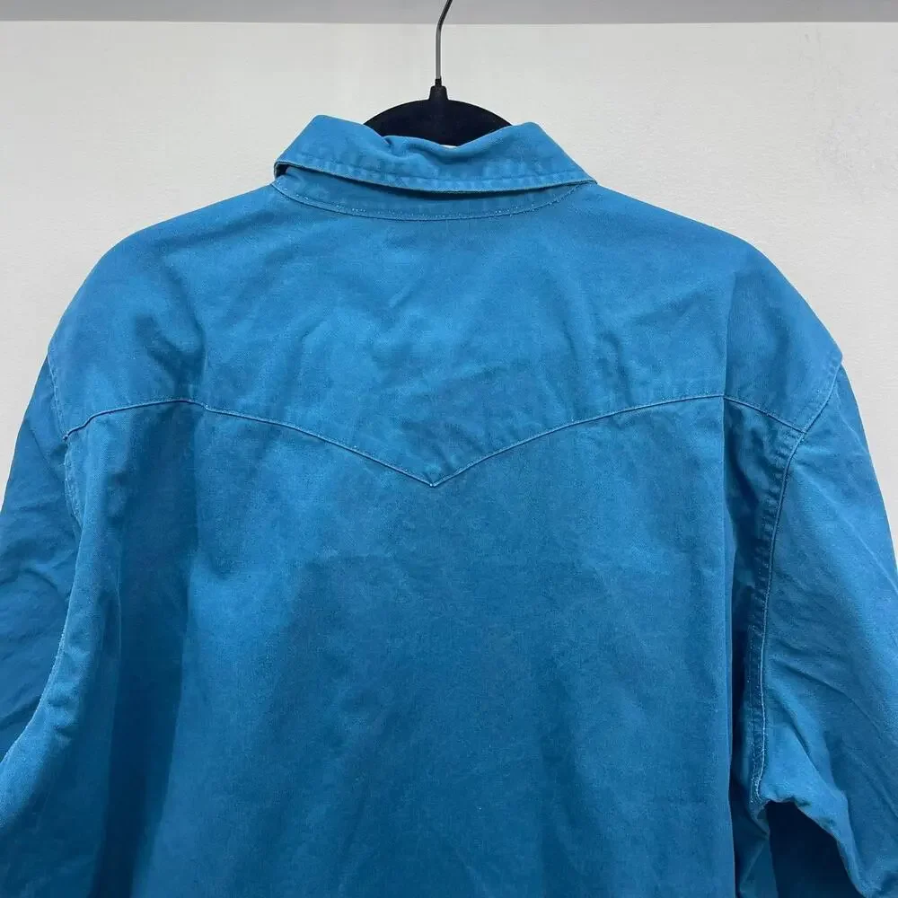 Vintage Wrangler Pearl Snap Western Shirt Mens 2XT Blue Heavy Cotton Brushpopper
